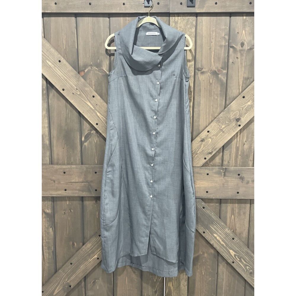 MISSLOOK Corpcore Grey Button Down Sleeveless Maxi Dress Side Pockets‎ Sz XL